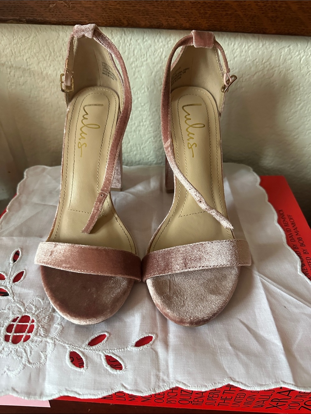 Lulu's Dusty Rose Velvet Ankle-Strap Block Heels